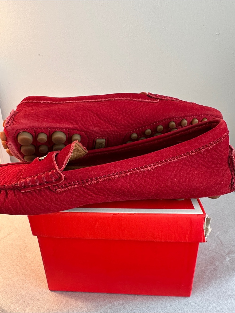 Coach Red Nubuck Driving Loafers with Decorative Bit - Picture 7 of 7